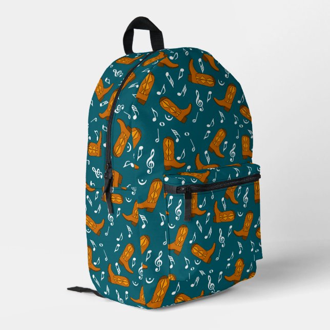Cowboy Boots Musiknoten Bedruckter Rucksack (Rückseitige Ecke links)
