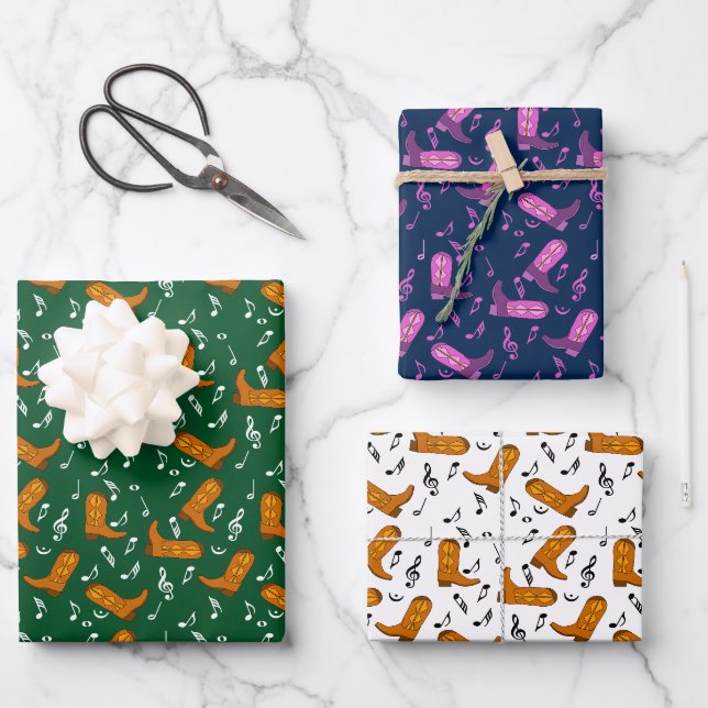 Cowboy Boots Musiknoten Geschenkpapier Set (Vorderseite)