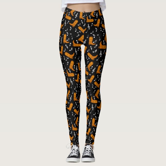 Cowboy Boots Musiknoten Leggings (Vorderseite)