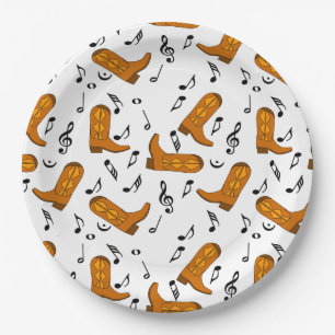 Cowboy Boots Musiknoten Pappteller