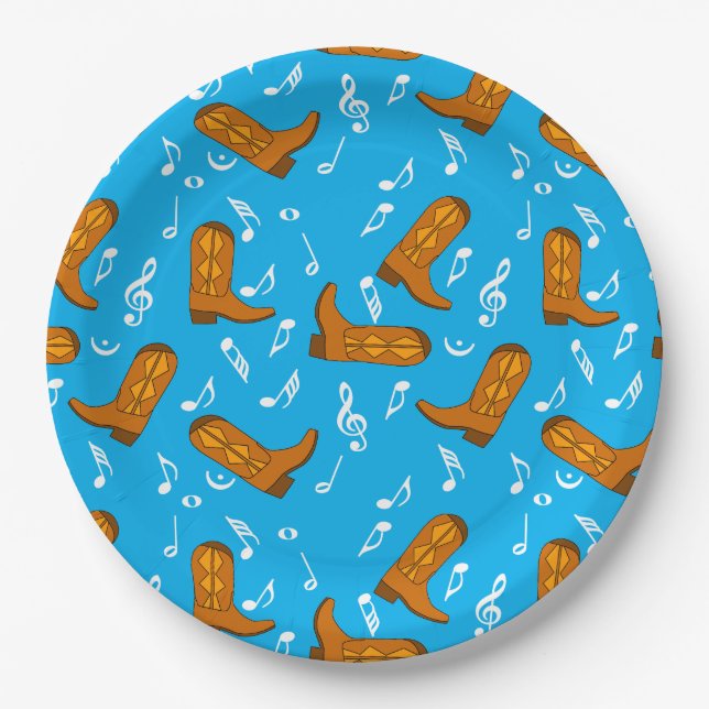 Cowboy Boots Musiknoten Pappteller (Vorderseite)