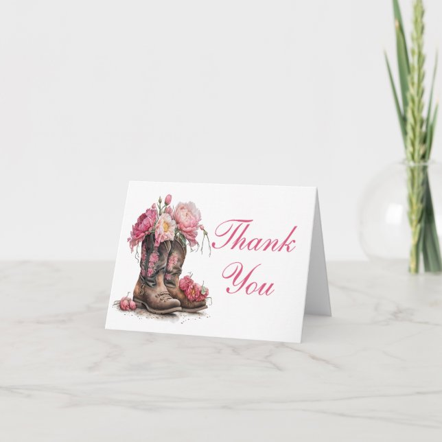 Cowboy Boots Pink Western Country Wedding Dankeskarte (Vorderseite)