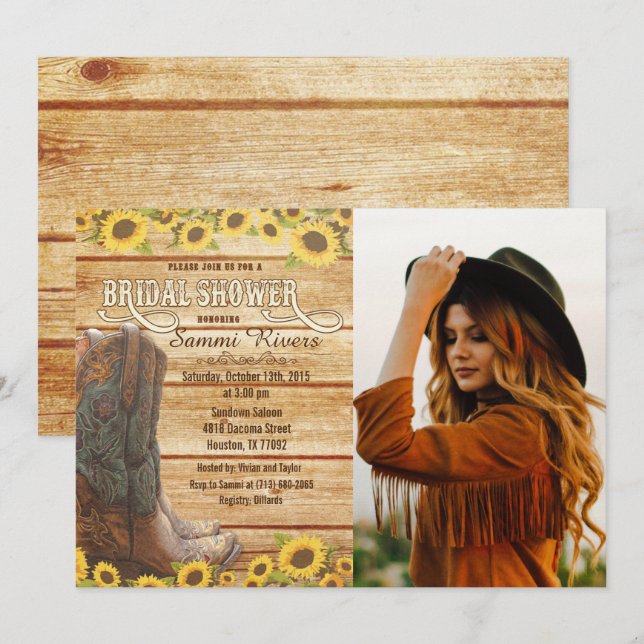 Cowboy Boots Sonnenblume Bridal Dusche Einladung (Vorne/Hinten)