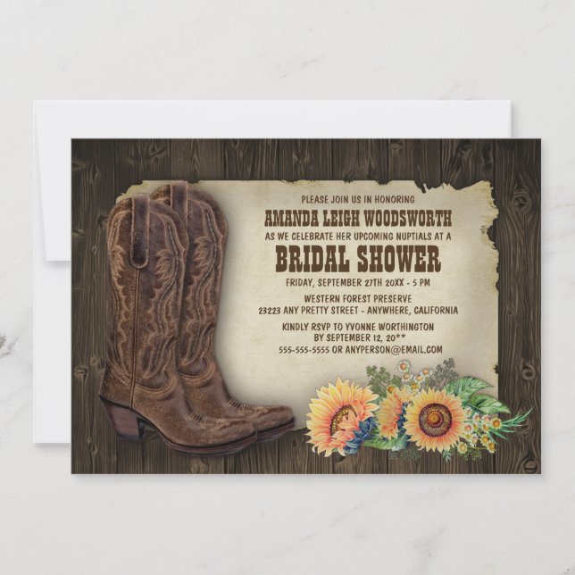 Cowboy Boots Sonnenblumen Bridal Dusche Einladunge Einladung (Vorderseite)