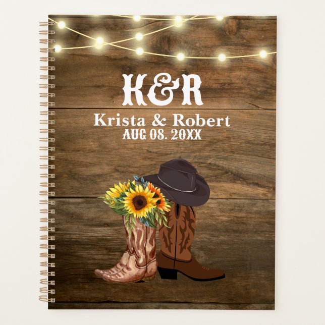 Cowboy Boots Sonnenblumen Country Western Hochzeit Planer (Vorderseite)