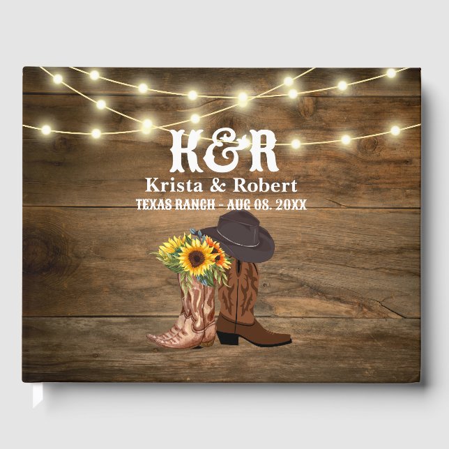 Cowboy Boots Sonnenblumen Western Hochzeit Gästebuch (Vorderseite)