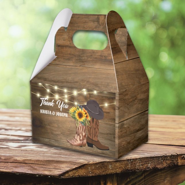 Cowboy Boots Sonnenblumen Western Hochzeit Geschenkschachtel (Cowboy Boots Sunflower Western Wedding Favor Boxes)