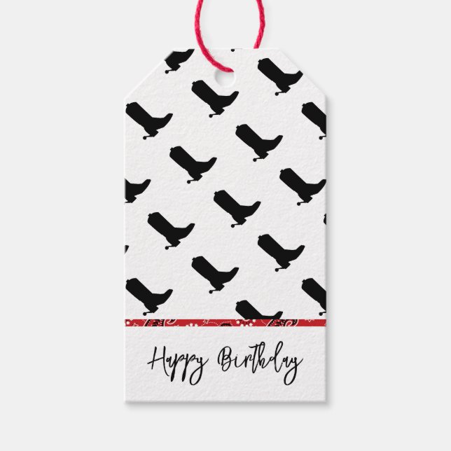 Cowboy Boots Spurs Silhouette Bandana Western Text Geschenkanhänger (Vorderseite)
