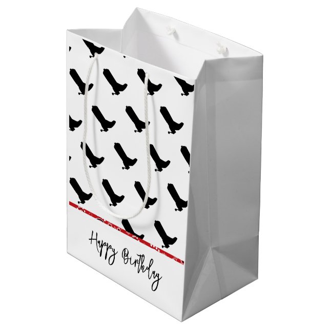 Cowboy Boots Spurs Silhouette Pattern Bandana Mittlere Geschenktüte (Rückseite Schrägansicht)