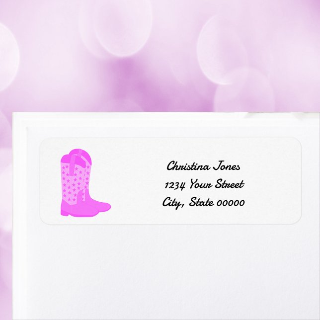 Cowboy Boots Stars Pink Rücksendeadresse personali (A return address label with a pair of pink cowboy boots with stars.  The text can be personalized!)