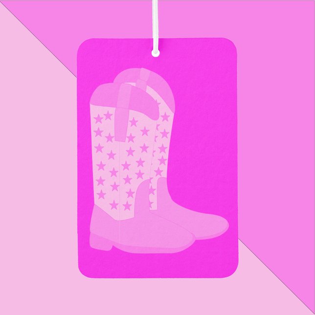 Cowboy Boots Stars Rosa Hintergrund Autolufterfrischer (An air freshener with a pair of cowboy boots with stars done in various shades of pink.)