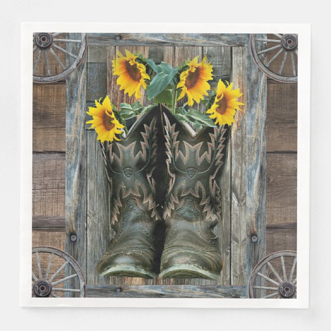 Cowboy Boots Sunflowers Rustic Barboard Serviette (Vorderseite)