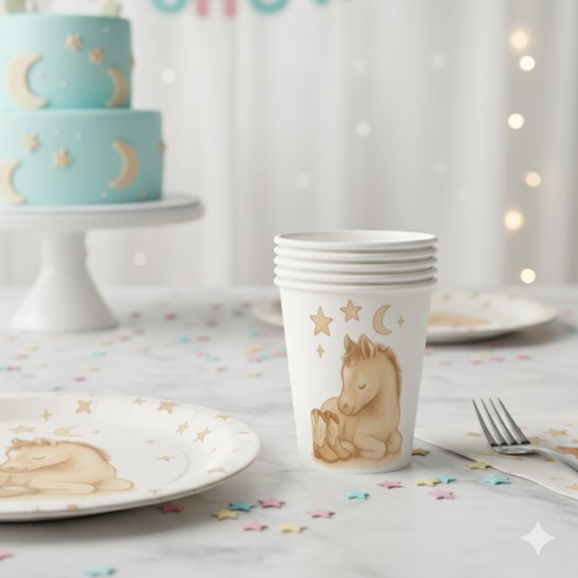 Cowboy Boots und Foal Baby Shower Pappbecher (Sweet Baby Cowboy Boots and Foal baby shower cups)