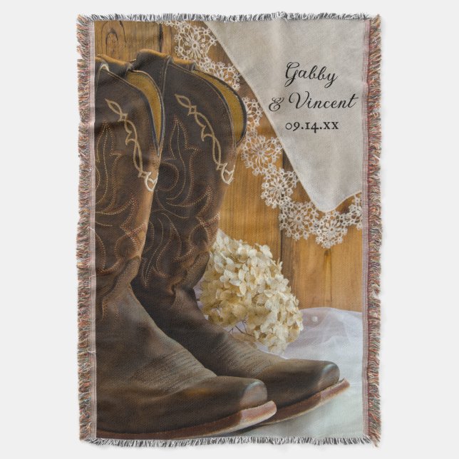 Cowboy Boots und Lace Country Western Hochzeit Decke (Vorderseite Vertikal)