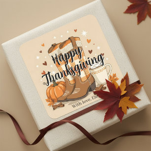 Cowboy Boots und Pumpkin Cosy Fall Erntedank Quadratischer Aufkleber