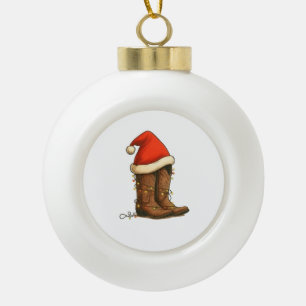 Cowboy Boots Weihnachts-Western Weihnachtsmannmütz Keramik Kugel-Ornament