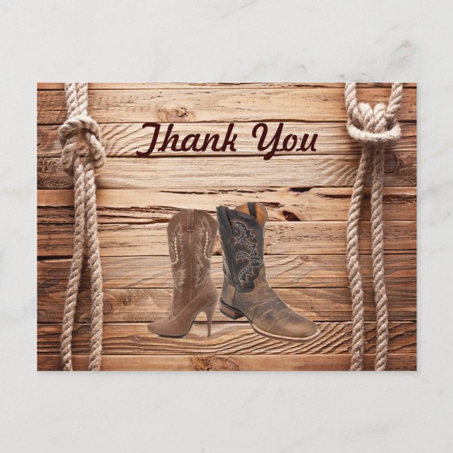 Cowboy Boots Western Land Wedding danke Postkarte (Vorderseite)