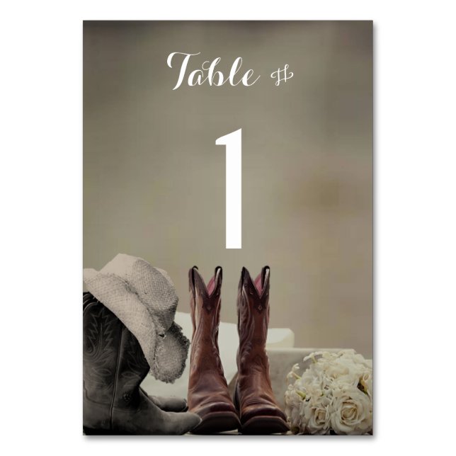 Cowboy Boots Western Rustikale Hochzeitsszenarien  Tischnummer (Vorderseite)