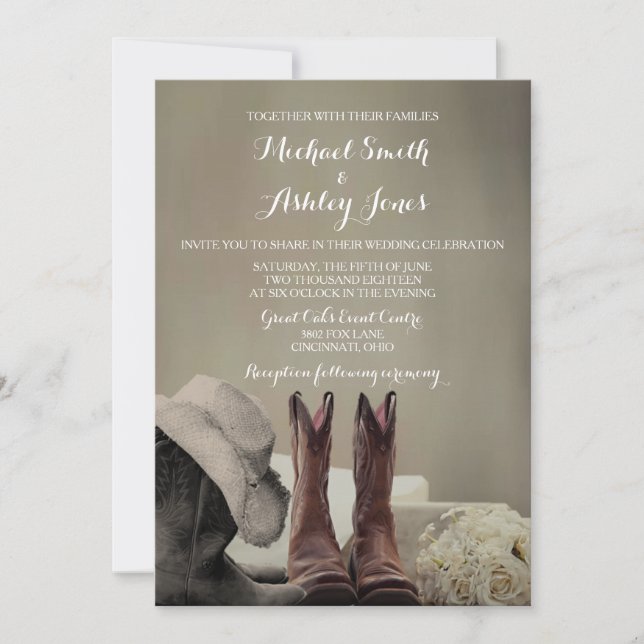 Cowboy Boots Western Rustische Hochzeitseinladunge Einladung (Vorderseite)