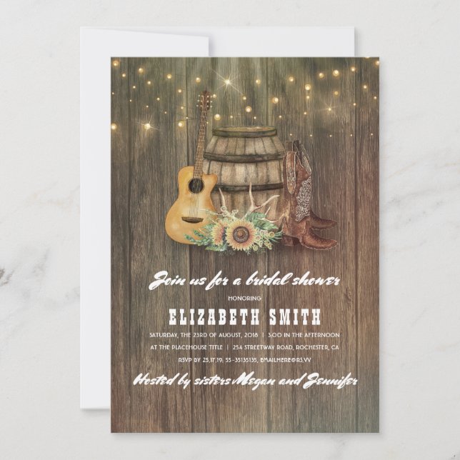 Cowboy Boots Wine Barrel Country Brautparty Einladung (Vorderseite)