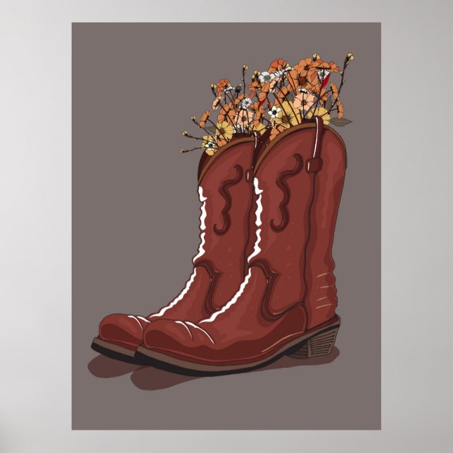 Cowboy Boots With Wildflowers Poster (Vorne)