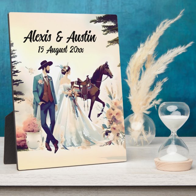 Cowboy, Bride & Horse Wedding Fotoplatte (Seite)