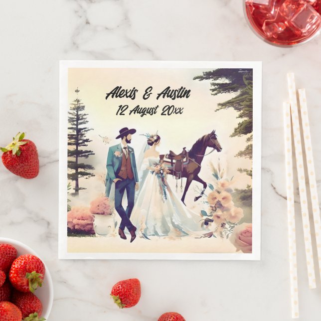 Cowboy, Bride & Horse Wedding Serviette (Beispiel)