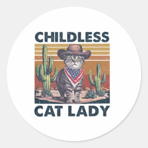 Cowboy Cat Childless Cat Lady für Kamala Wahl Runder Aufkleber