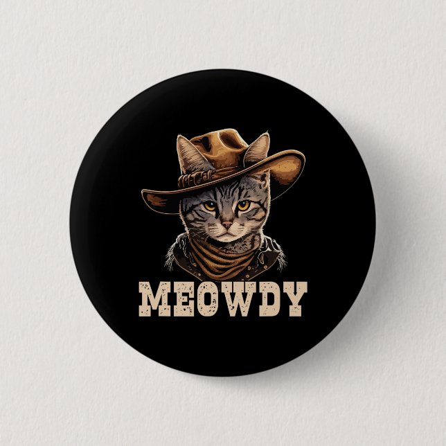 Cowboy Cat Meowdy Button (Vorderseite)