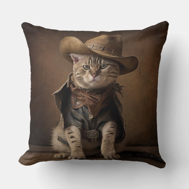 Cowboy Cat Throw Kissen (Vorderseite)