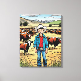 Cowboy Cattle Ranch Young Boy Graphic Art Leinwand