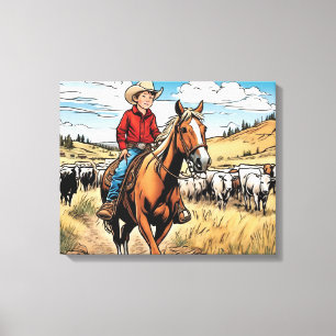 Cowboy Cattle Rancher Boy's Bedroom Graphic Art Leinwanddruck