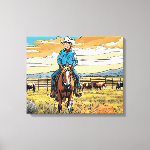 Cowboy Cattle Rancher Boy's Bedroom Graphic Art Leinwanddruck