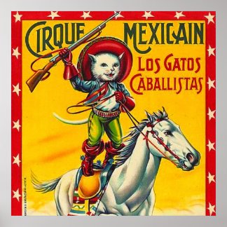 Cowboy Chat Mexicain Cirque Poster vintage Art