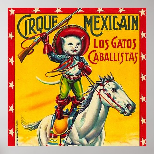 Cowboy Chat Mexicain Cirque Poster vintage Art (Devant)