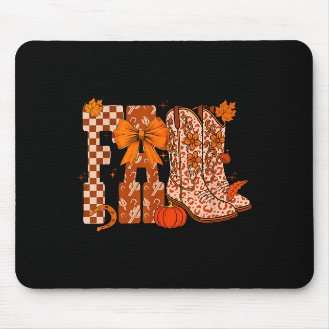 Cowboy Checkered Fall,fall Pumpkin,boots Cow Funny Mousepad (Vorne)