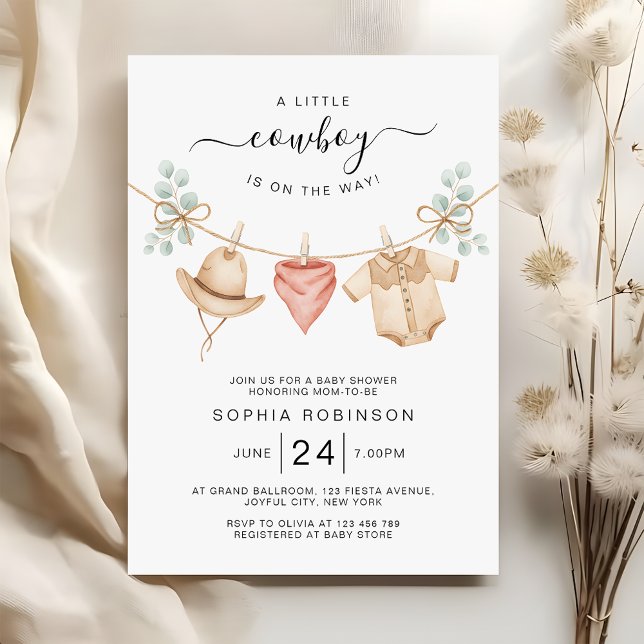 Cowboy Clothesline Wild West Boy Baby Shower Einladung (Von Creator hochgeladen)