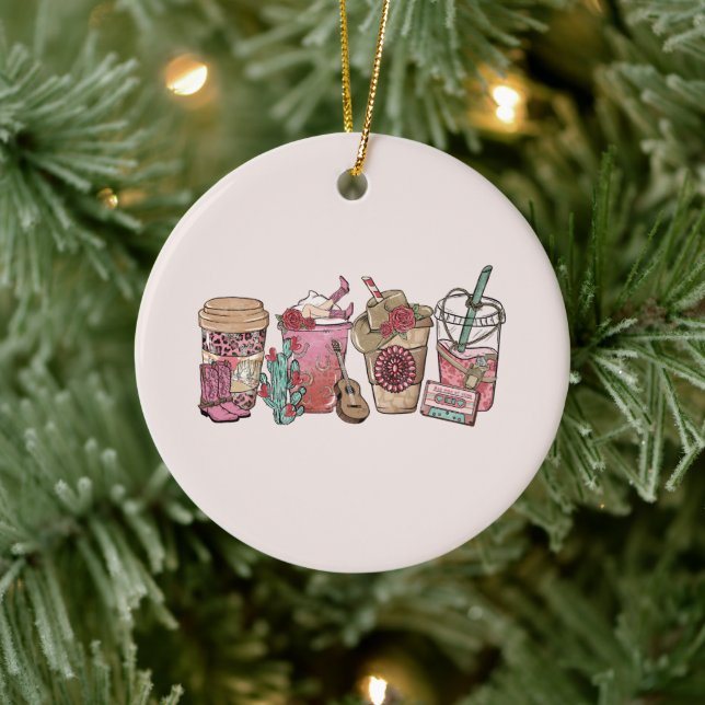 Cowboy Coffee Time Keramik Ornament (Baum)