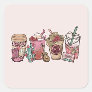 Cowboy Coffee Time Quadratischer Aufkleber