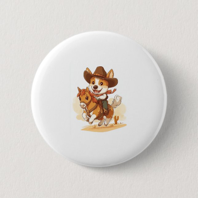 Cowboy Corgi � Western Rodeo Dog Button (Vorderseite)