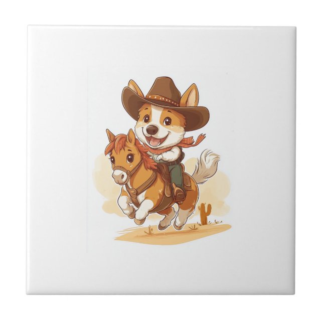 Cowboy Corgi � Western Rodeo Hund Fliese (Vorderseite)