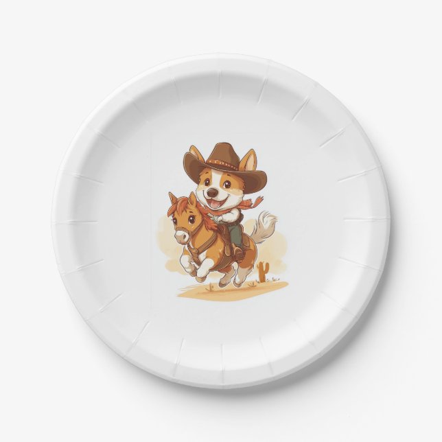 Cowboy Corgi � Western Rodeo Hund Pappteller (Vorderseite)