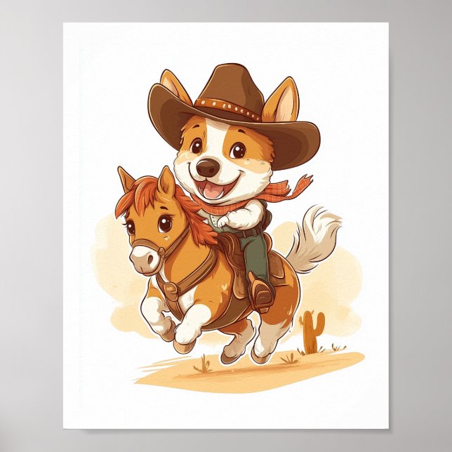 Cowboy Corgi � Western Rodeo Hund Poster (Vorne)