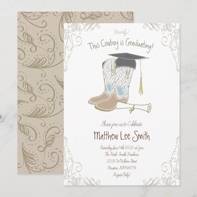 Cowboy Country Western Graduation Party Einladung (Vorne/Hinten)