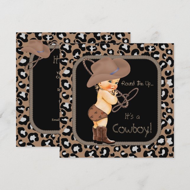 Cowboy Country Western Kinderdusche Einladung (Vorne/Hinten)