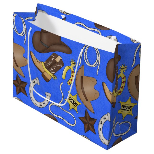 Cowboy Country Western Muster große Geschenktasche Große Geschenktüte (Vorderseite Schrägansicht)