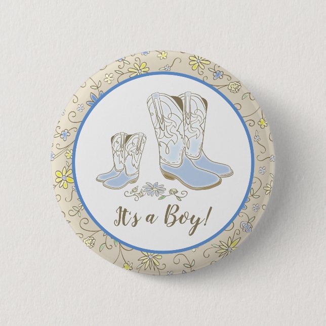 Cowboy Country Western Thema Blue Baby Dusche Button (Vorderseite)