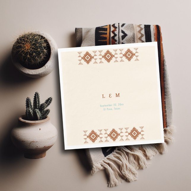 Cowboy Country Western Wüste Terracotta Wedding Serviette (cowboy country western desert wedding napkin aztec pattern terracotta teal)
