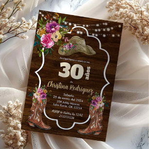 Cowboy Cowboy Colorful Floral Geburtstag Einladung
