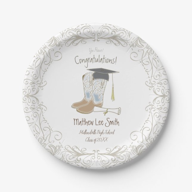 Cowboy Cowgirl Abschluss Western Party Pappteller (Vorderseite)